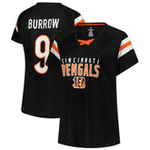 Joe Burrow Cincinnati Bengals Women's Plus Size Name & Number Raglan Lace V-Neck T-Shirt Black | Fanatics