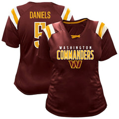 Jayden Daniels Washington Commanders Women's Plus Size Name & Number Raglan Lace V-Neck T-Shirt Burgundy | Fanatics