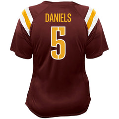 Jayden Daniels Washington Commanders Women's Plus Size Name & Number Raglan Lace V-Neck T-Shirt Burgundy | Fanatics
