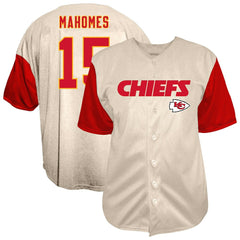 Patrick Mahomes Kansas City Chiefs Big & Tall Baseball Button-Up Shirt Cream | Fanatics