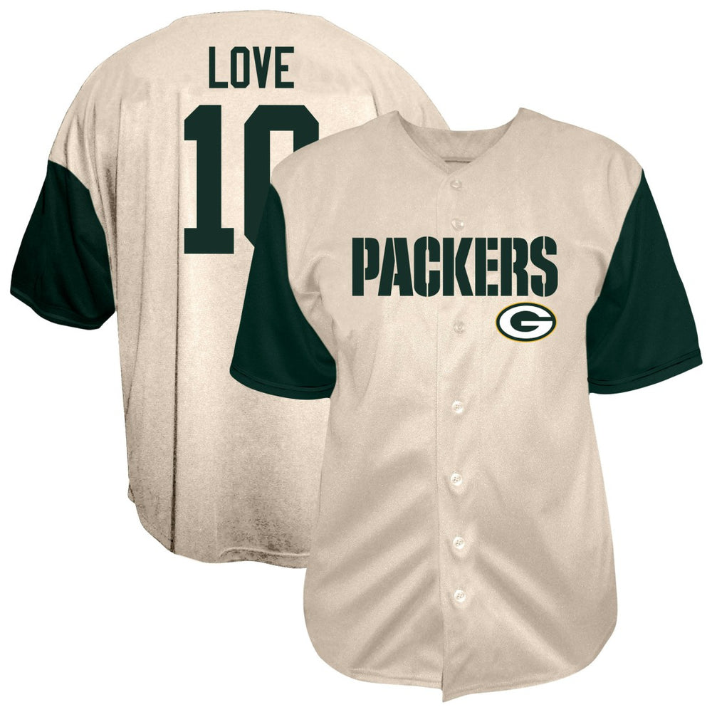Jordan Love Green Bay Packers Big & Tall Baseball Button-Up Shirt Cream | Fanatics