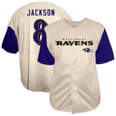 Lamar Jackson Baltimore Ravens Big & Tall Baseball Button-Up Shirt Cream | Fanatics