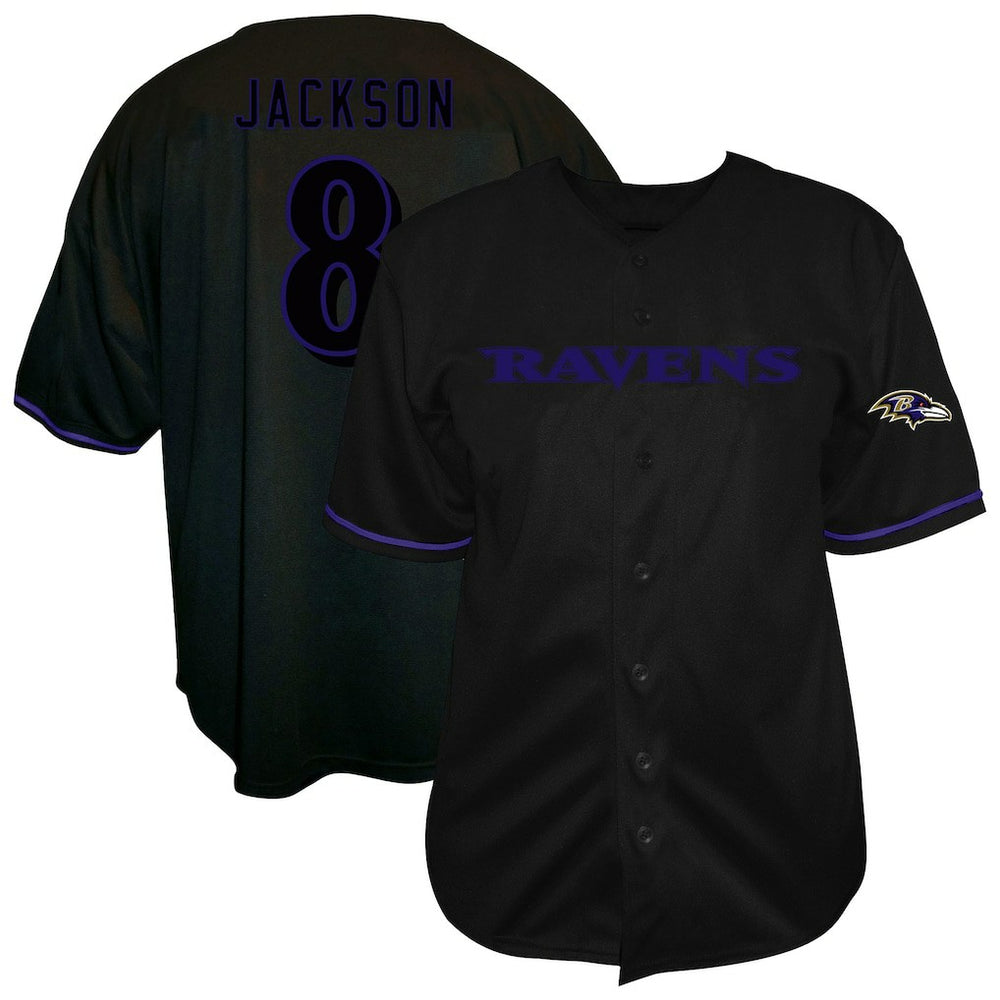 Lamar Jackson Baltimore Ravens Big & Tall Baseball Button-Up Shirt Black | Fanatics