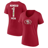 San Francisco 49ers Women's Number 1 Mom Floral V-Neck T-Shirt Scarlet | NFL