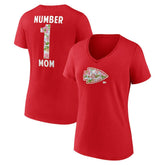 Kansas City Chiefs Women's Number 1 Mom Floral V-Neck T-Shirt Red | NFL