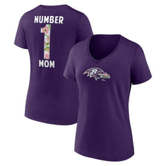 Baltimore Ravens Women's Number 1 Mom Floral V-Neck T-Shirt Purple | NFL