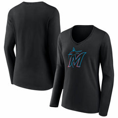 Miami Marlins Women's Logo Long Sleeve V-Neck T-Shirt - MLB