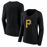 Pittsburgh Pirates Women's Logo Long Sleeve V-Neck T-Shirt - MLB