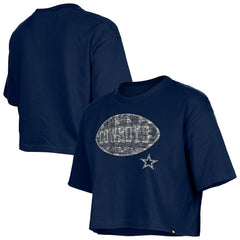 Dallas Cowboys New Era Girl's Flip Sequin Boxy T-Shirt Navy | NFL