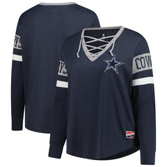 Dallas Cowboys New Era Women's Plus Size Throwback Lace-Up Long Sleeve T-Shirt Navy | NFL