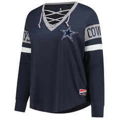 Dallas Cowboys New Era Women's Plus Size Throwback Lace-Up Long Sleeve T-Shirt Navy | NFL