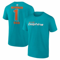 Miami Dolphins #1 Dad Jersey T-Shirt Aqua | NFL