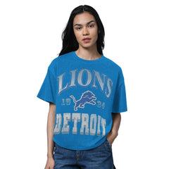 Detroit Lions Starter Women's Oversized Hall of Fame T-Shirt Heather Blue | NFL