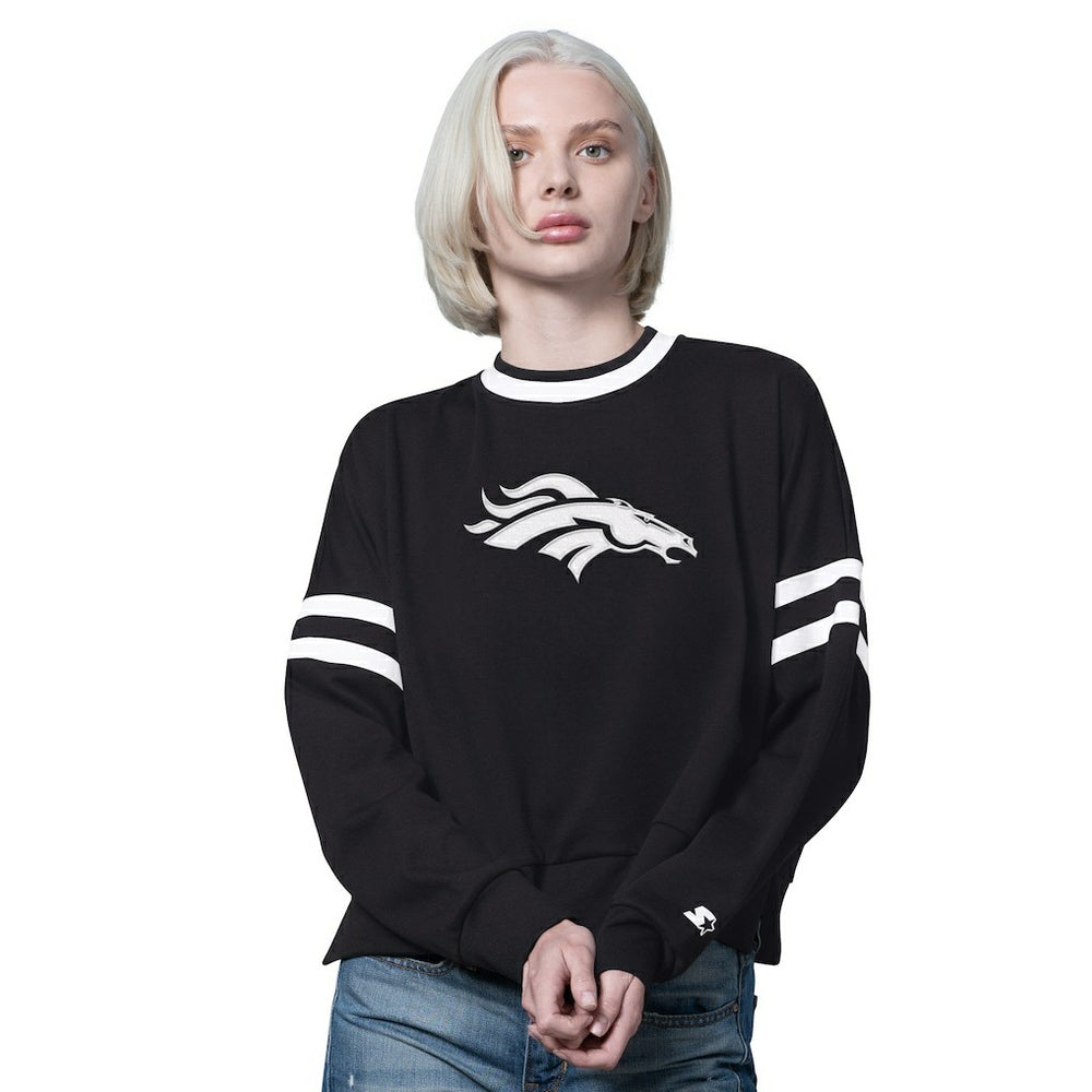 Denver Broncos Starter Women's Rally Drop Shoulder Cropped Sweatshirt Black | NFL