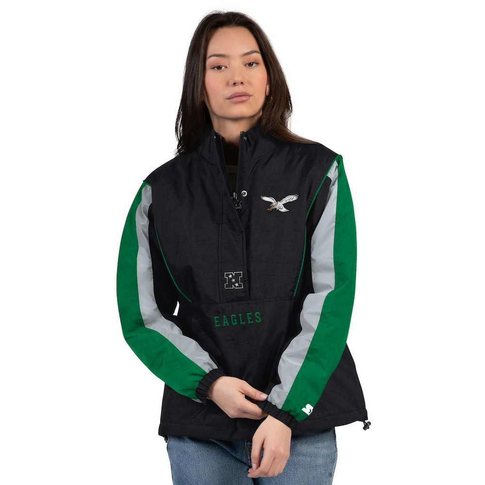 Philadelphia Eagles Starter Women's Thursday Night Gridiron Half-Zip Jacket Black/Kelly Green | NFL