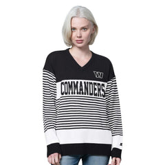 Washington Commanders Starter Women's No Huddle Striped V-Neck Sweater Black | NFL