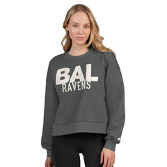 Baltimore Ravens Starter Women's Show Up Cropped Fleece Pullover Sweatshirt Heather Gray | NFL