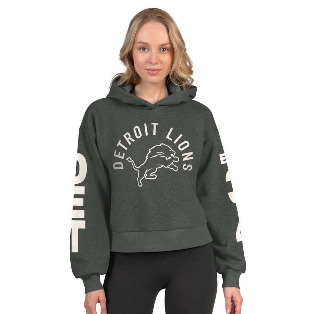 Detroit Lions Starter Women's Star Player Cropped Fleece Pullover Hoodie Heather Charcoal | NFL