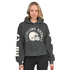 Cleveland Browns Starter Women's Star Player Cropped Fleece Pullover Hoodie Heather Charcoal | NFL