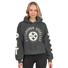 Pittsburgh Steelers Starter Women's Star Player Cropped Fleece Pullover Hoodie Heather Charcoal | NFL