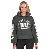 New York Giants Starter Women's Star Player Cropped Fleece Pullover Hoodie Heather Charcoal | NFL