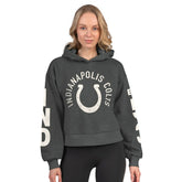 Indianapolis Colts Starter Women's Star Player Cropped Fleece Pullover Hoodie Heather Charcoal | NFL