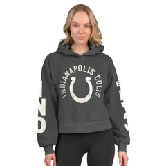 Indianapolis Colts Starter Women's Star Player Cropped Fleece Pullover Hoodie Heather Charcoal | NFL
