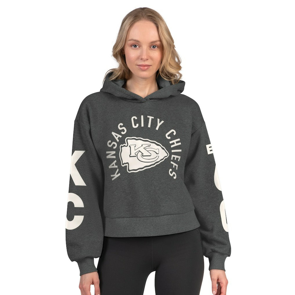 Kansas City Chiefs Starter Women's Star Player Cropped Fleece Pullover Hoodie Heather Charcoal | NFL