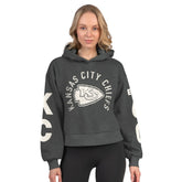 Kansas City Chiefs Starter Women's Star Player Cropped Fleece Pullover Hoodie Heather Charcoal | NFL