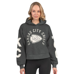Kansas City Chiefs Starter Women's Star Player Cropped Fleece Pullover Hoodie Heather Charcoal | NFL