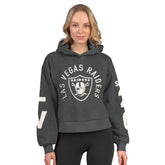 Las Vegas Raiders Starter Women's Star Player Cropped Fleece Pullover Hoodie Heather Charcoal | NFL