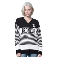 Denver Broncos Starter Women's No Huddle Striped V-Neck Sweater Black | NFL