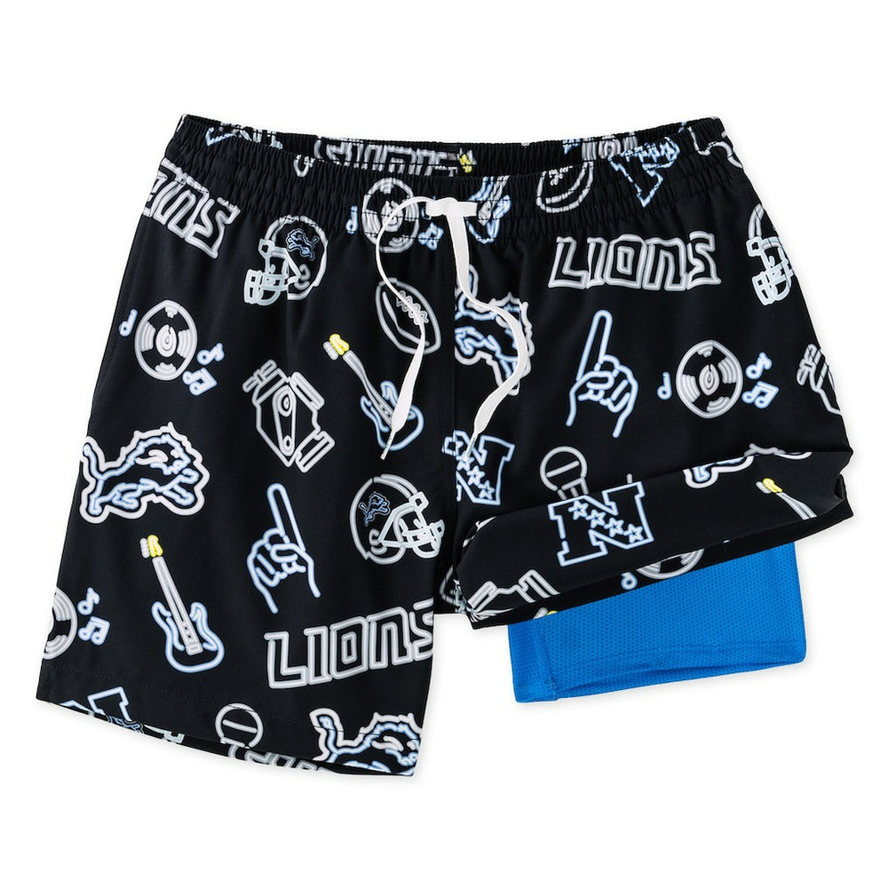 Detroit Lions Chubbies The Neon 5.5" Classic Lined Swim Trunks Black | NFL