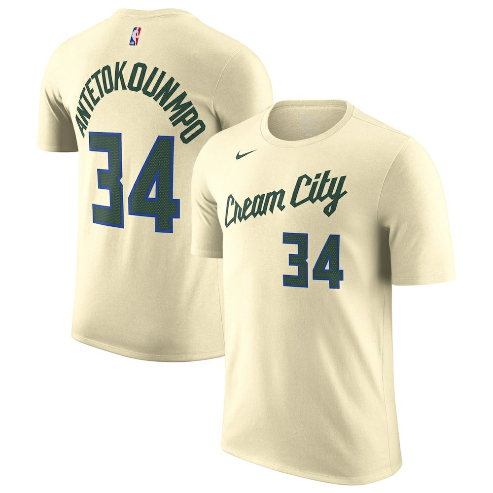 Giannis Antetokounmpo Milwaukee Bucks Unisex 2025/26 City Edition Name & Number T-Shirt Cream - NBA