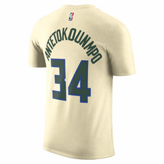 Giannis Antetokounmpo Milwaukee Bucks Unisex 2025/26 City Edition Name & Number T-Shirt Cream - NBA