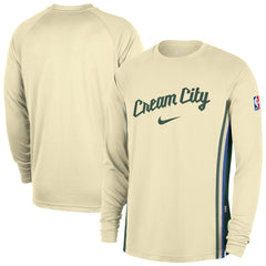 Milwaukee Bucks 2025/26 City Edition Authentic Pregame Dri-FIT Long Sleeve Shooting T-Shirt Cream - NBA