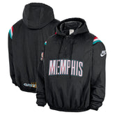 Memphis Grizzlies Hardwood Classics Therma-FIT Half-Zip Hooded Windbreaker Black - NBA