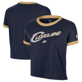 Cleveland Cavaliers Women's Classic Edition Hardwood Classics Essential Vintage Ringer T-Shirt Navy - NBA