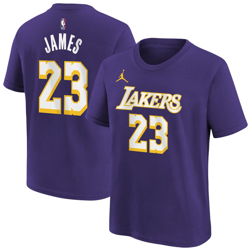LeBron James Los Angeles Lakers Jordan Brand Youth Statement Edition Name & Number T-Shirt Purple - NBA
