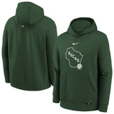 Milwaukee Bucks Youth 2025/26 City Edition Club Fleece Pullover Hoodie Hunter Green - NBA