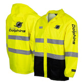 Miami Dolphins Hi-Vis Safety Waterproof Rainshell Full-Zip Hooded Jacket Yellow | NFL