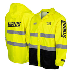 New York Giants Hi-Vis Safety Waterproof Rainshell Full-Zip Hooded Jacket Yellow | NFL