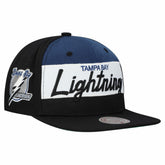 Tampa Bay Lightning Mitchell & Ness Retro Script Colorblock Snapback Hat - Black - NHL