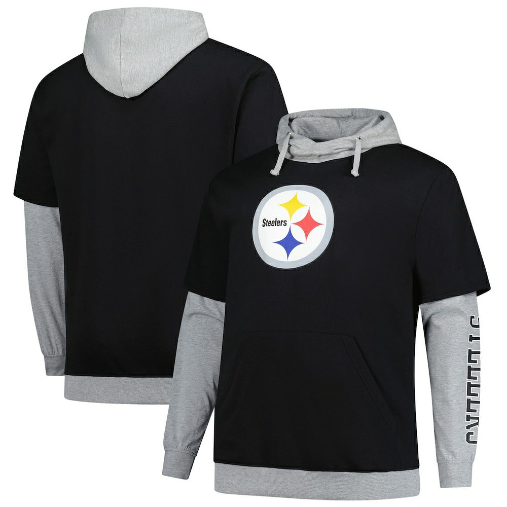 Pittsburgh Steelers Big & Tall Twofer Pullover Hoodie Black/Heather Gray | Fanatics
