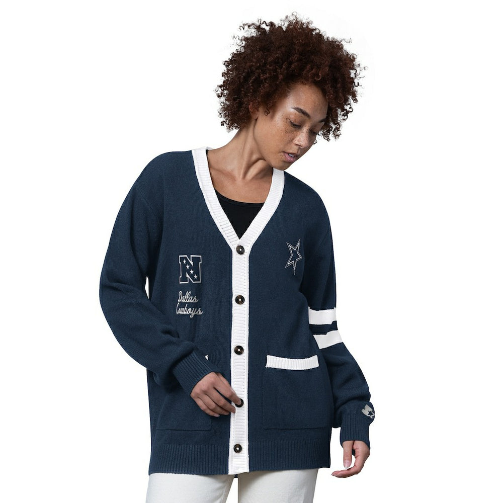 Dallas Cowboys Starter Women's Back Shot Button-Up Cardigan Navy | NFL