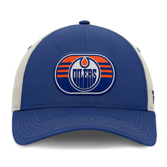 Edmonton Oilers Fanatics 2025 Stanley Cup Playoffs Locker Room Trucker Adjustable Hat - Royal/Gray - NHL