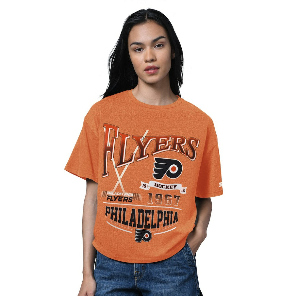 Philadelphia Flyers Starter Women's Oversized Hall of Fame T-Shirt - Heather Orange - NHL