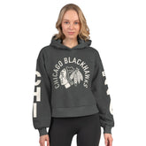 Chicago Blackhawks Starter Women's Star Player Cropped Fleece Hoodie - Heather Charcoal - NHL