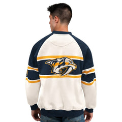 Nashville Predators Starter Male Adult Defense Fleece Crewneck Sweatshirt - White - NHL