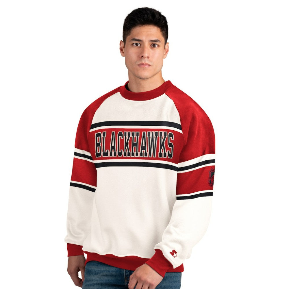 Chicago Blackhawks Starter Male Adult Defense Fleece Crewneck Sweatshirt - White - NHL
